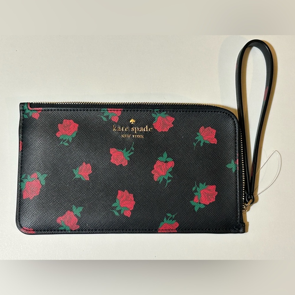 Kate Spade Black and Red Rose Wristlet